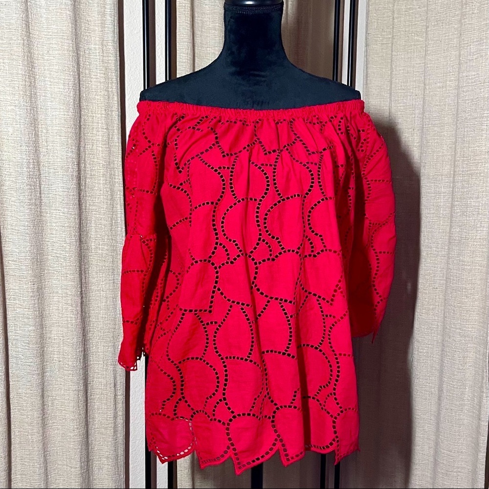 Red Hearts off the shoulder blouse